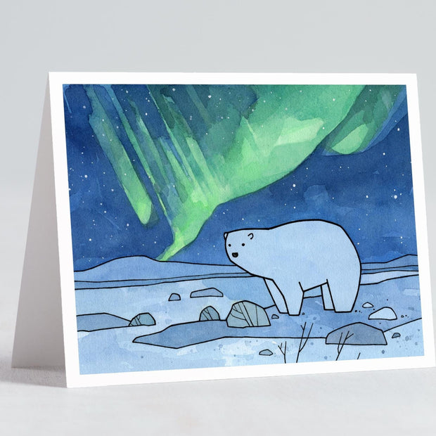 Polar Bear Northern Lights Card
