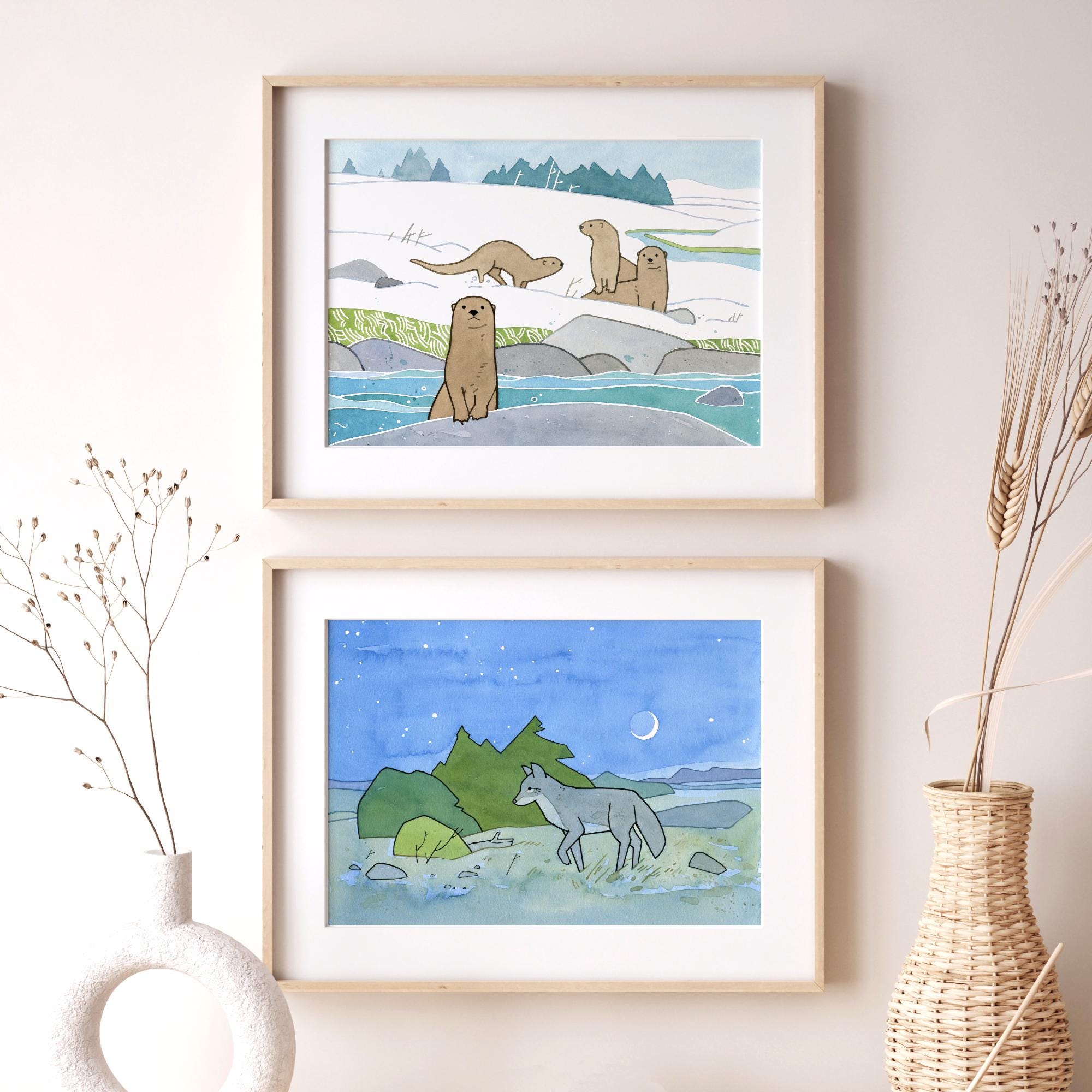 Coyote and Moon Art Print