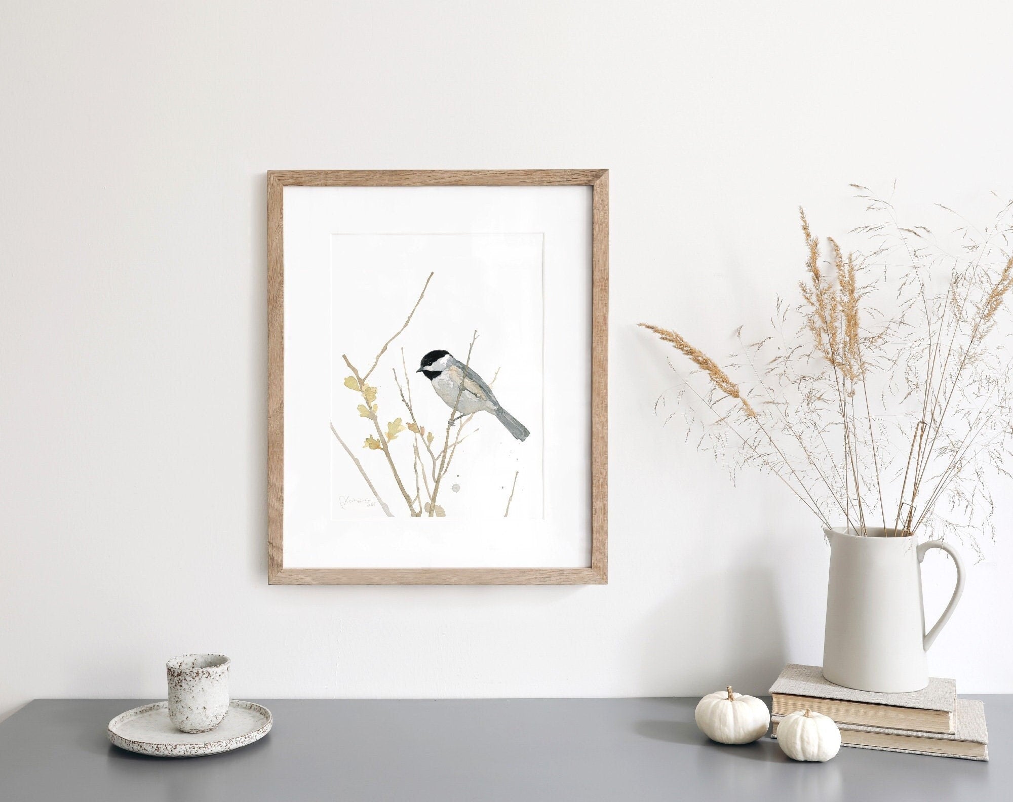 Chickadee On Branch Print