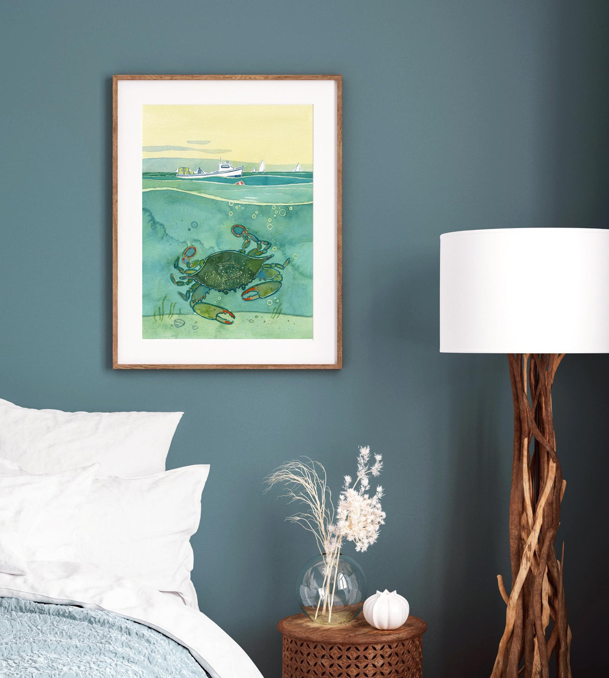 Blue Crab Print Fishing Boat Print