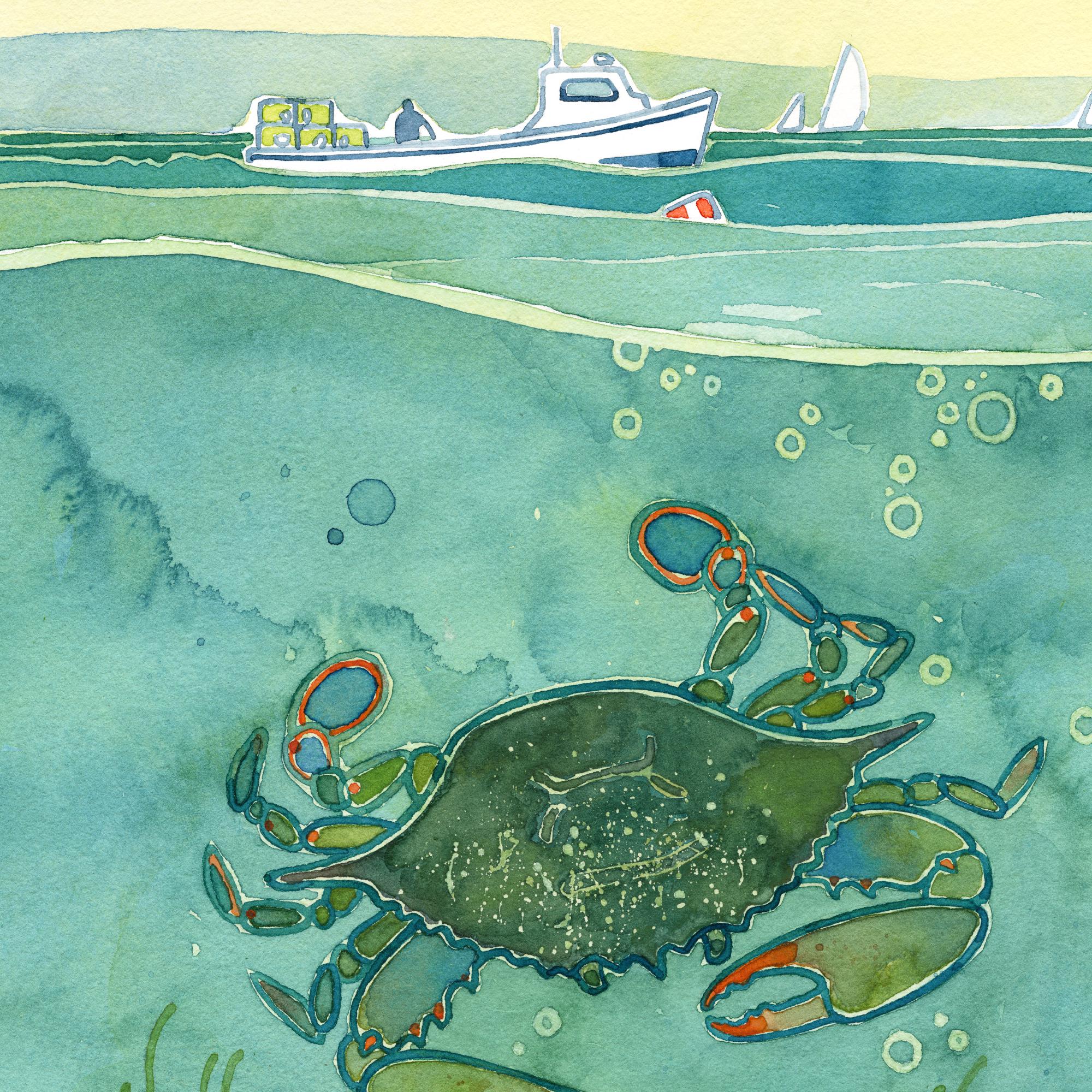 Blue Crab Print Fishing Boat Print