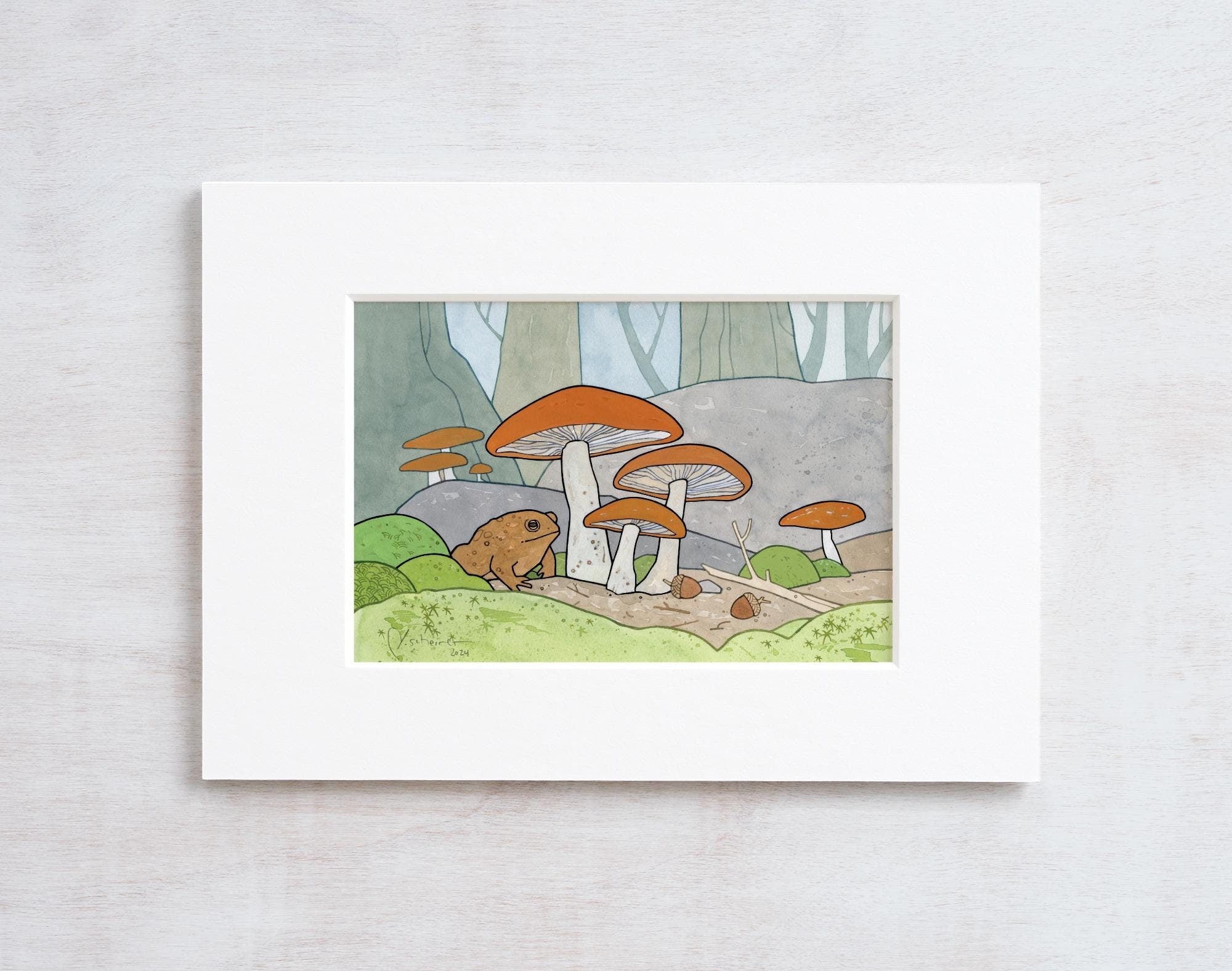 Toad Under Mushrooms Print