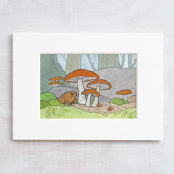 Toad Under Mushrooms Print