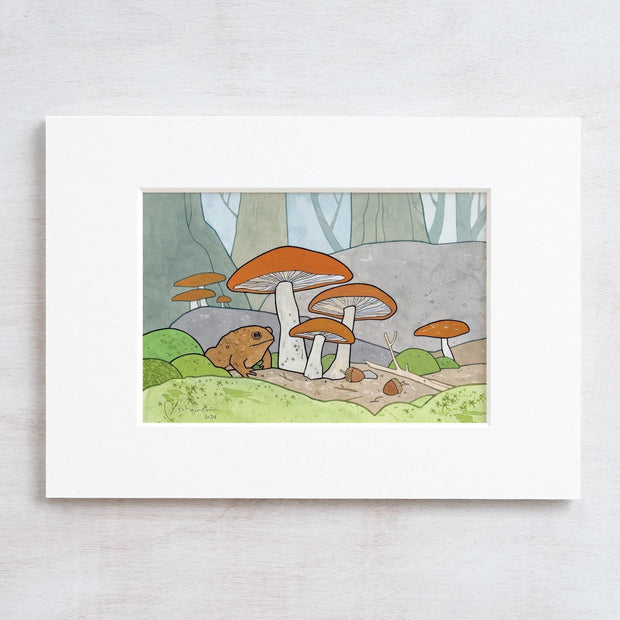 Toad Under Mushrooms Print