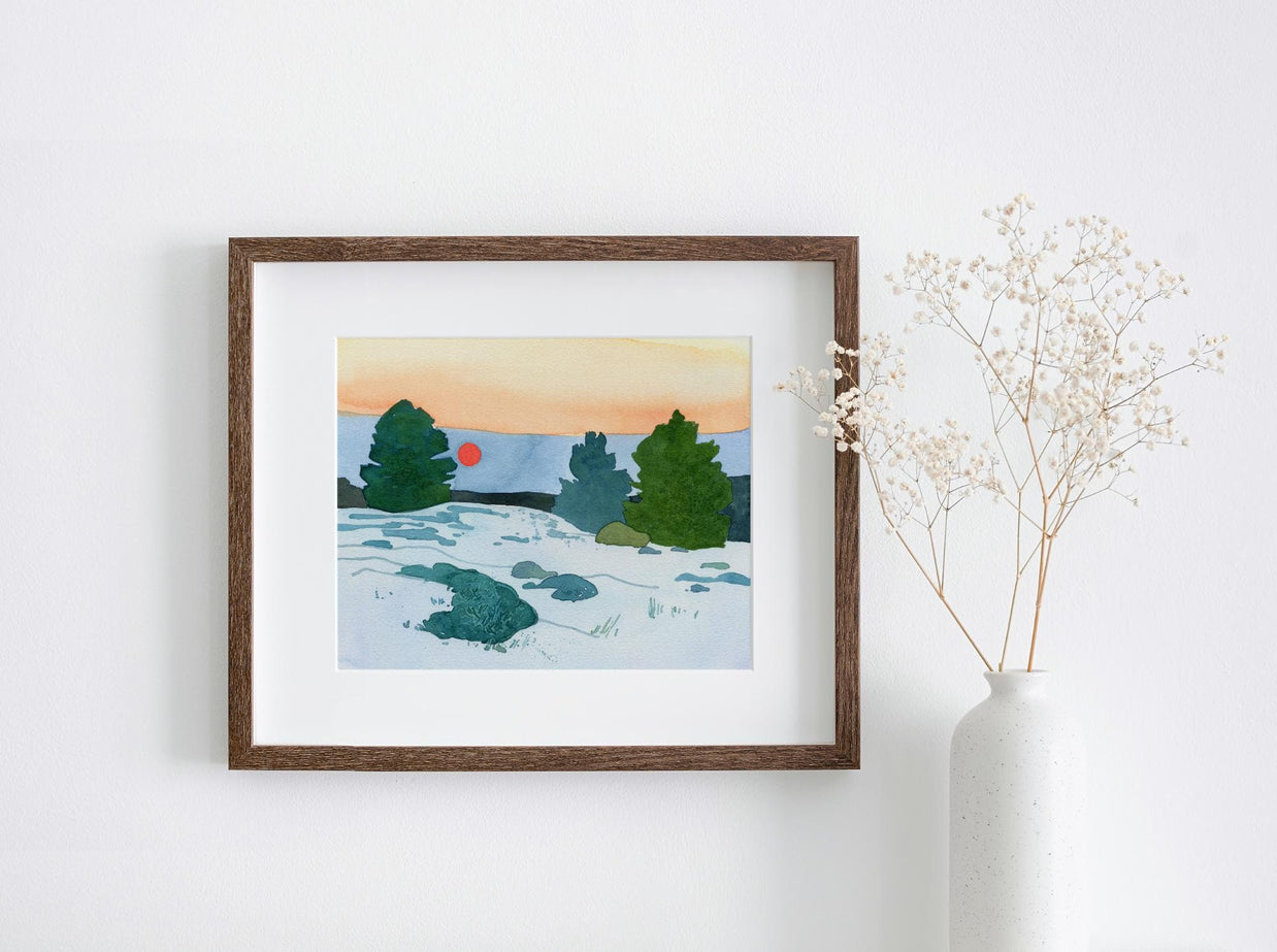 Winter Pines Sunset Landscape Print