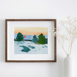 Winter Pines Sunset Landscape Print