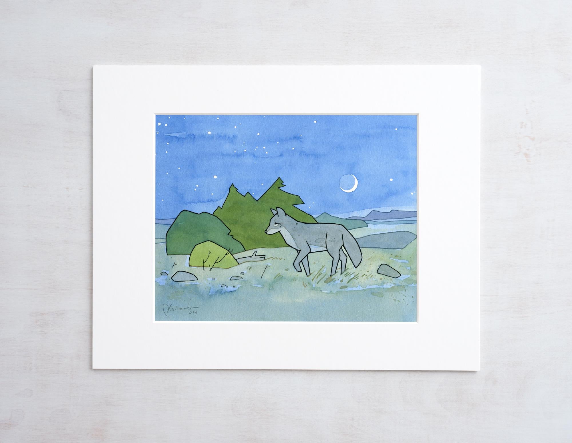 Coyote and Moon Art Print