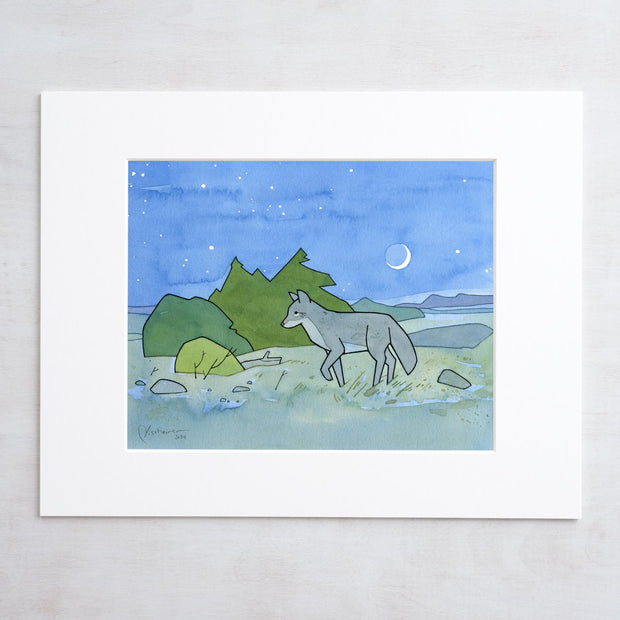 Coyote and Moon Art Print