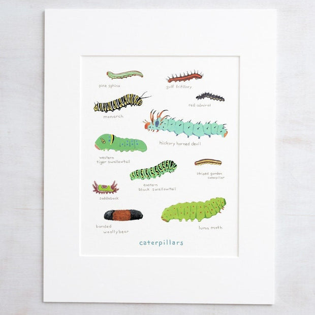 Caterpillars Art Print: Watercolor Nature Painting