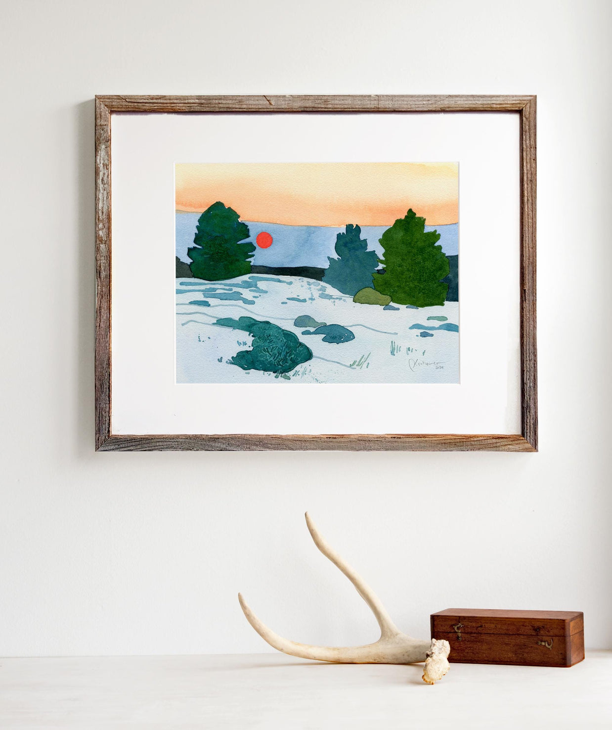 Winter Pines Sunset Landscape Print