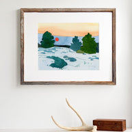 Winter Pines Sunset Landscape Print