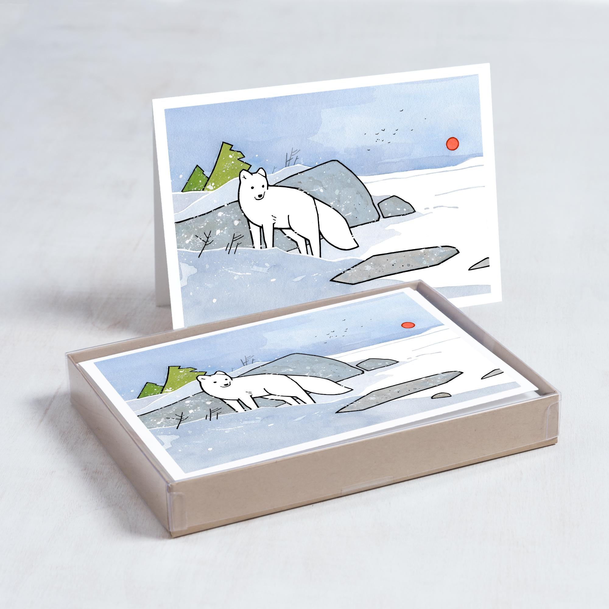 Arctic Fox Holiday Card Set 10 Blank Notecards