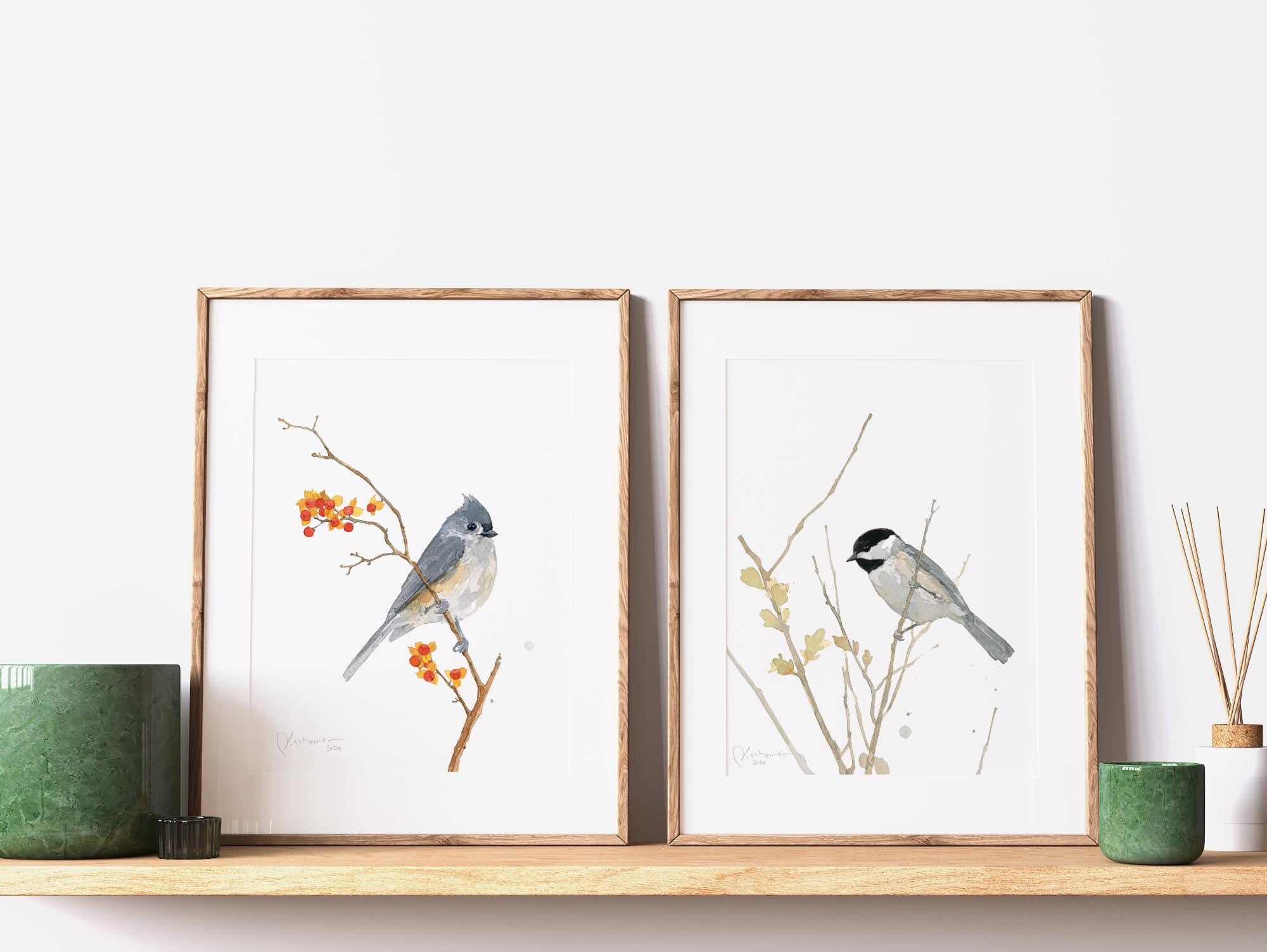 Tufted Titmouse on Bittersweet Print