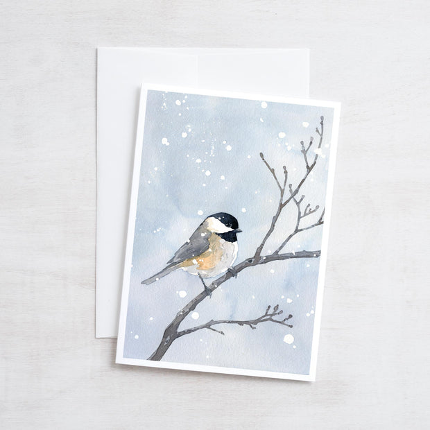 Chickadee in Snow Winter Holiday Card