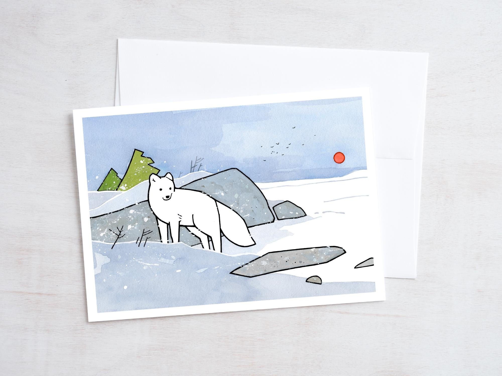 Arctic Fox Holiday Card Set 10 Blank Notecards