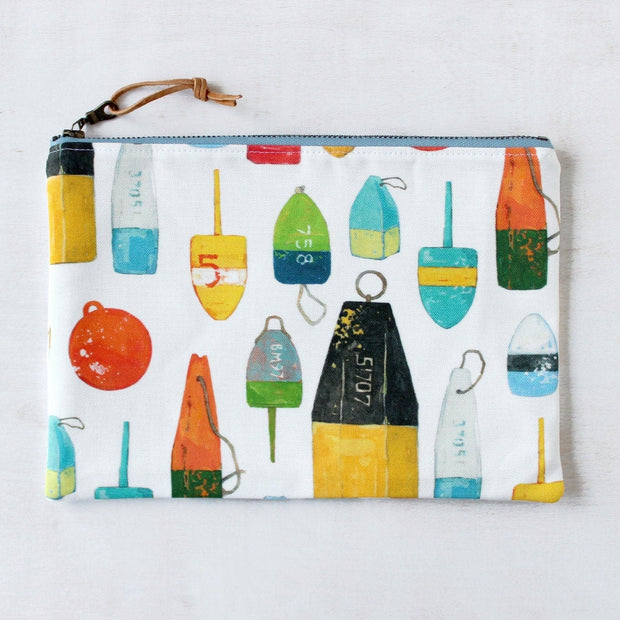 Nautical Buoys Zipper Bag, Handmade Canvas Pouch Lobster Buoys
