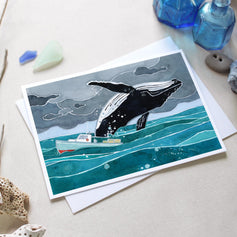 Breaching Whale & Fishing Boat Card