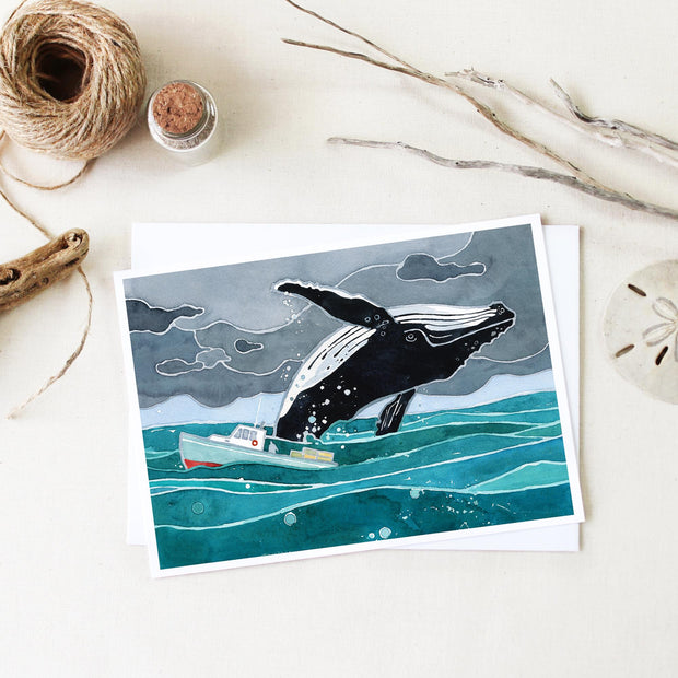 Breaching Whale & Fishing Boat Card