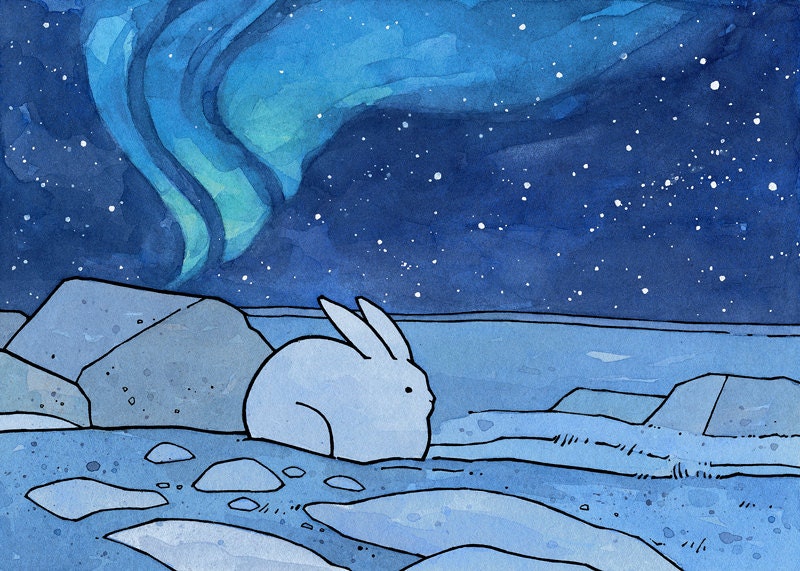 Snowshoe Hare & Northern Lights Card