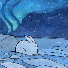 Snowshoe Hare & Northern Lights Card