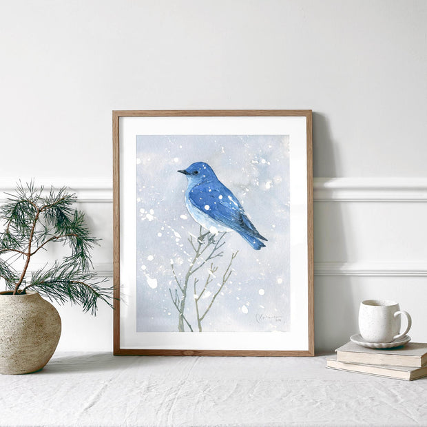 Mountain Bluebird in Snow Print