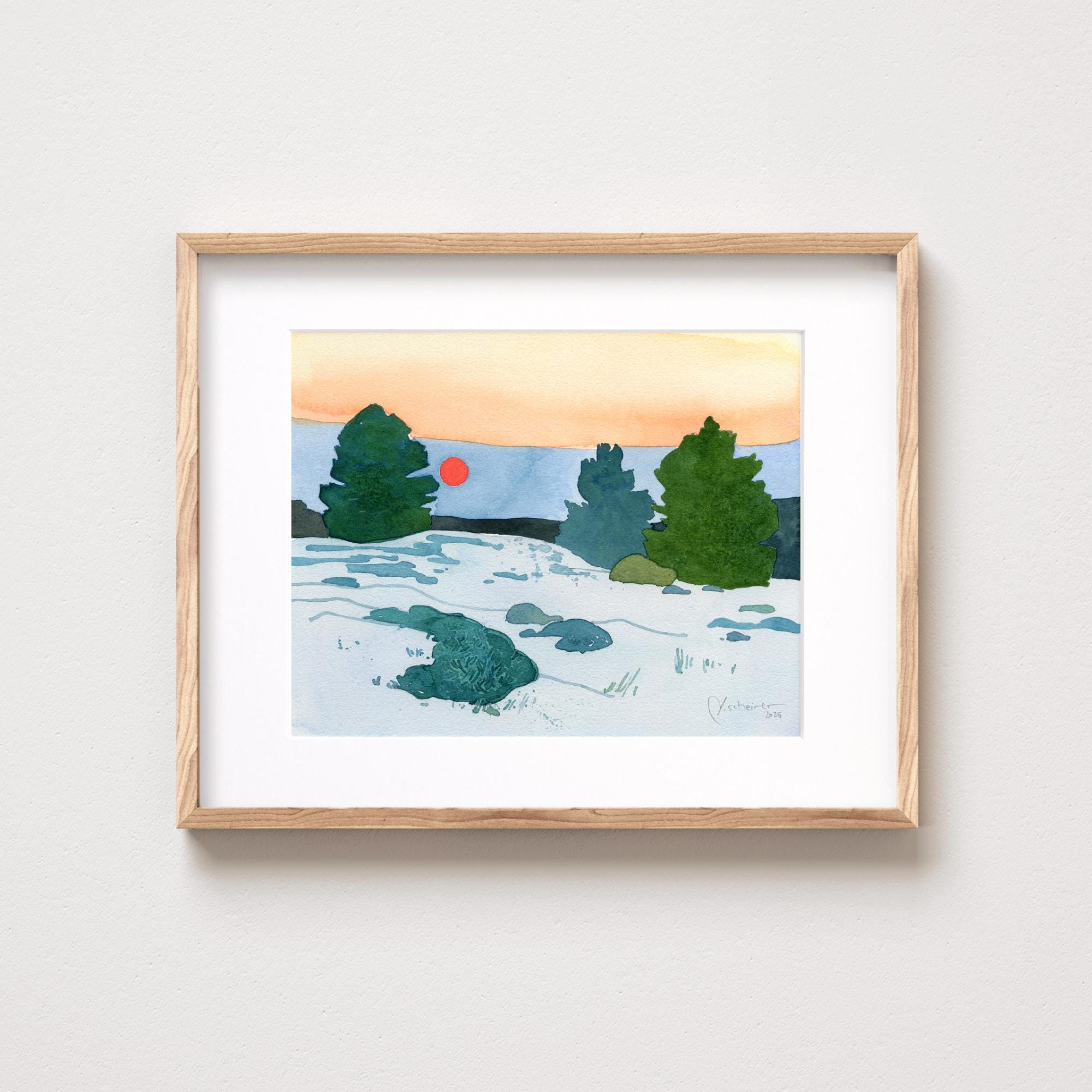 Winter Pines Sunset Landscape Print