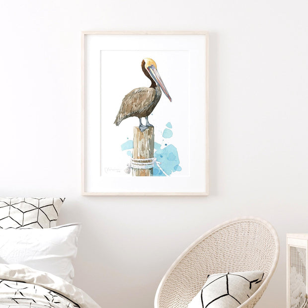 Brown Pelican on Piling Print