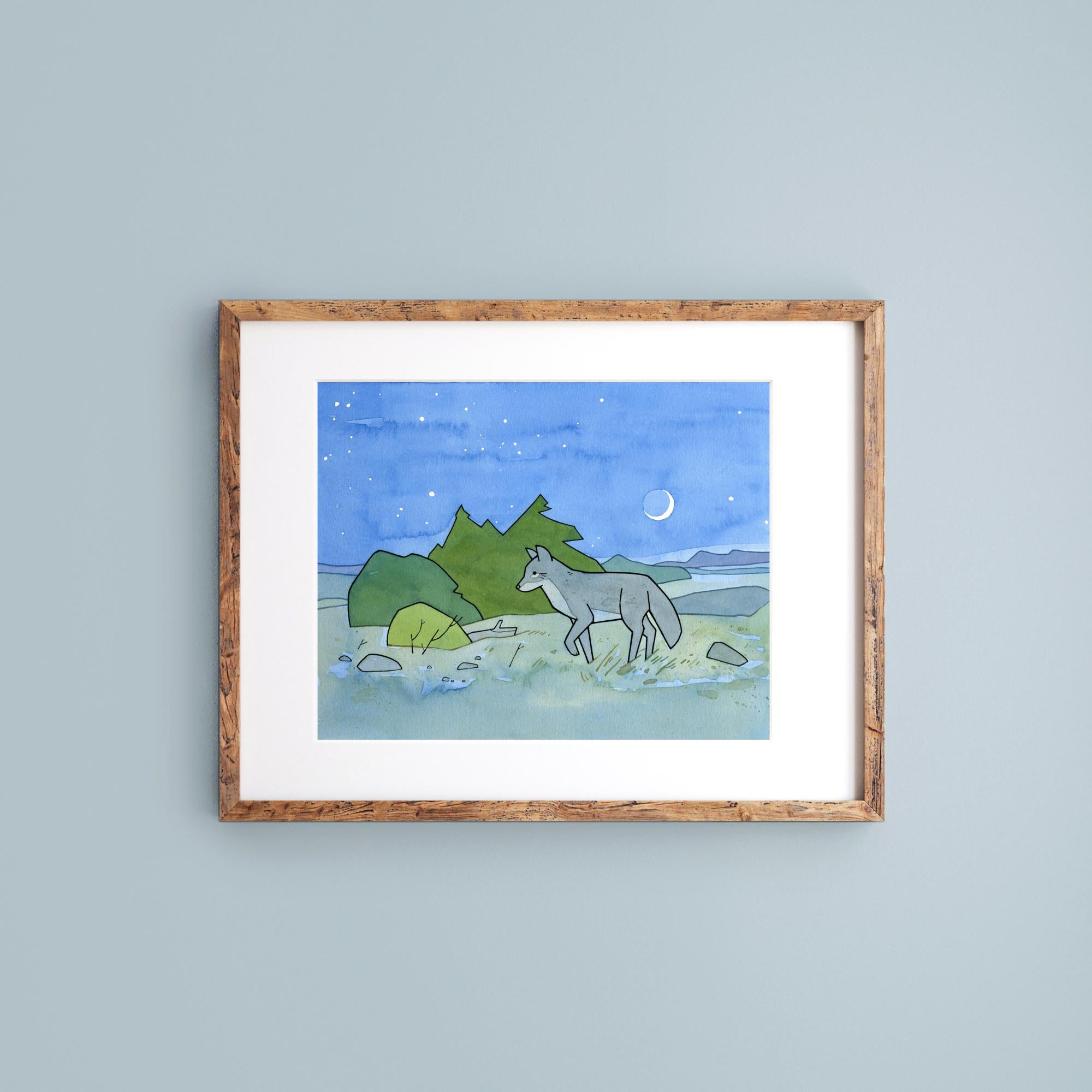 Coyote and Moon Art Print