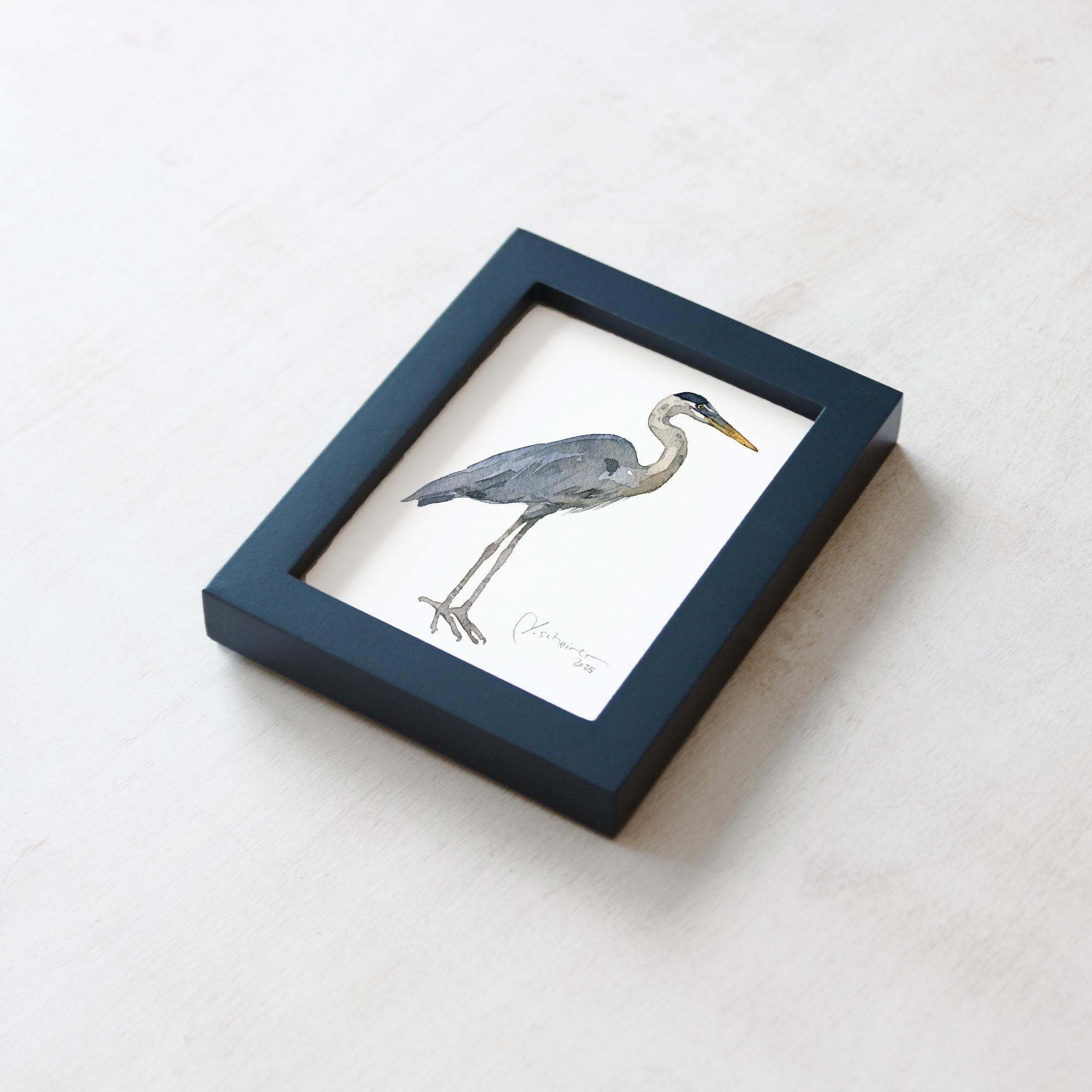 Mini Framed Heron Watercolor Print