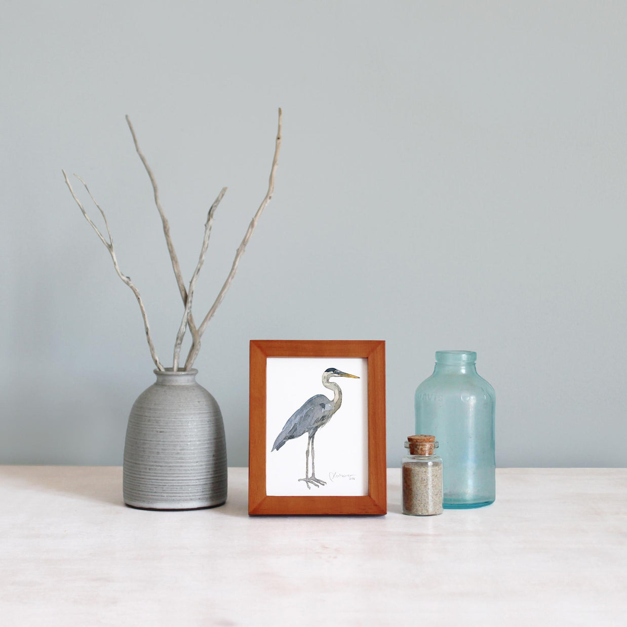 Mini Framed Heron Watercolor Print