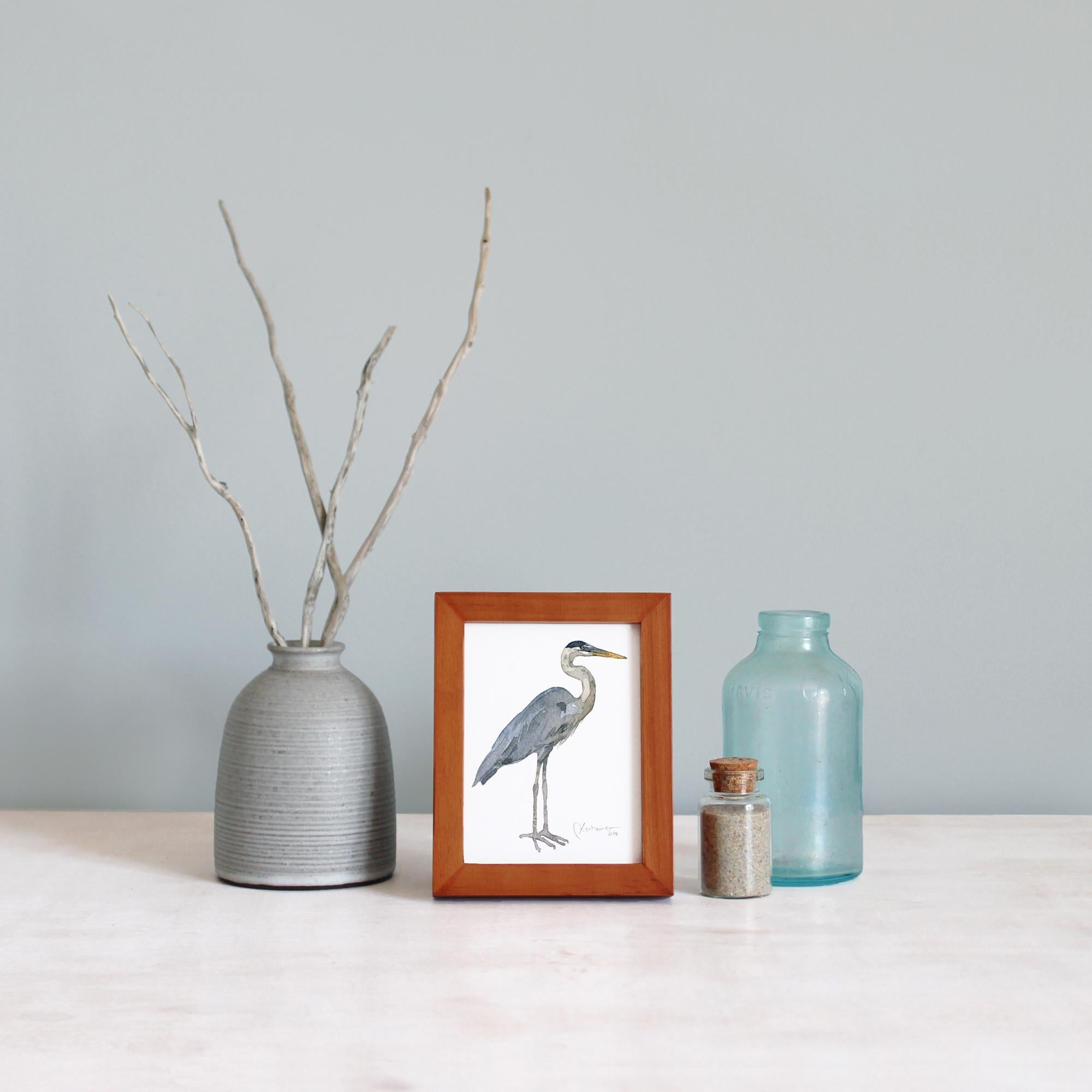 Mini Framed Heron Watercolor Print