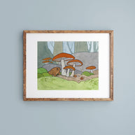 Toad Under Mushrooms Print