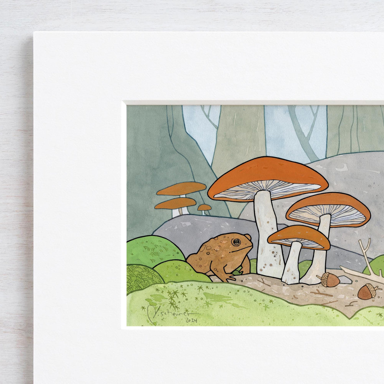Toad Under Mushrooms Print