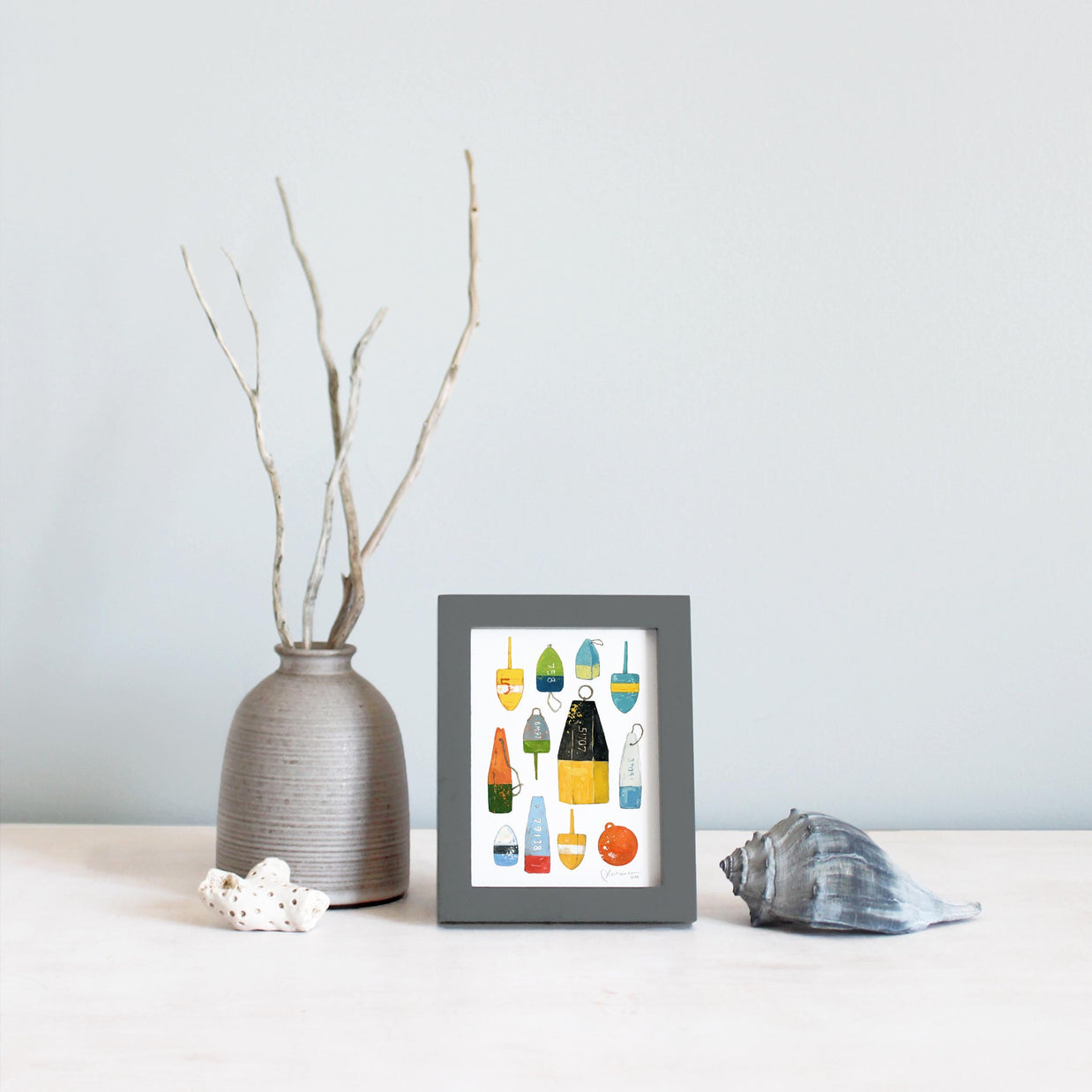 Framed Mini Lobster Buoys Watercolor Print Tabletop Frame Maritime Living