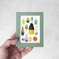 Framed Mini Lobster Buoys Watercolor Print Tabletop Frame Maritime Living
