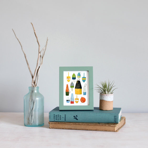 Framed Mini Lobster Buoys Watercolor Print Tabletop Frame Maritime Living