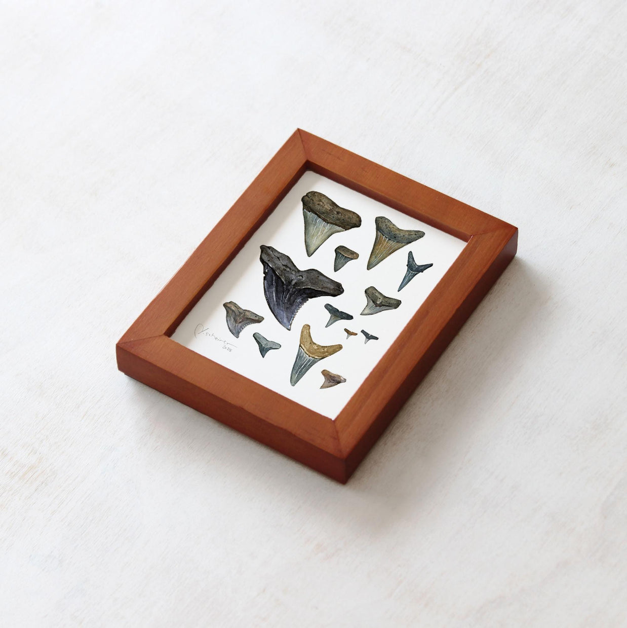 Shark Teeth Watercolor Art: Mini Framed Print