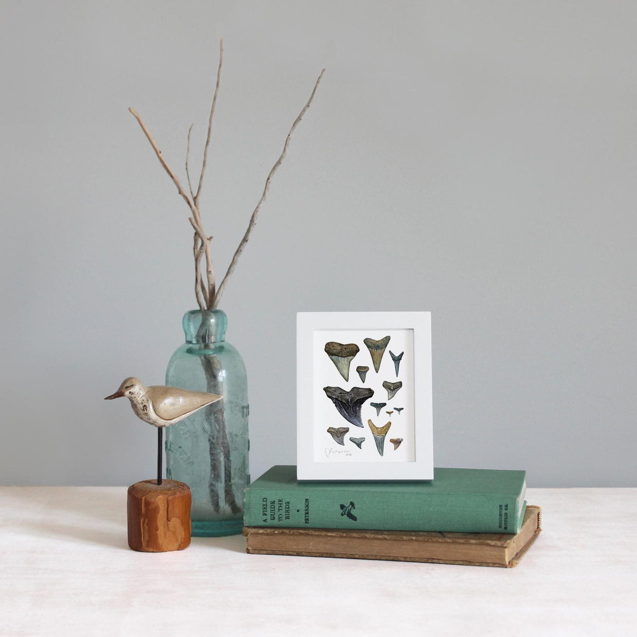 Shark Teeth Watercolor Art: Mini Framed Print