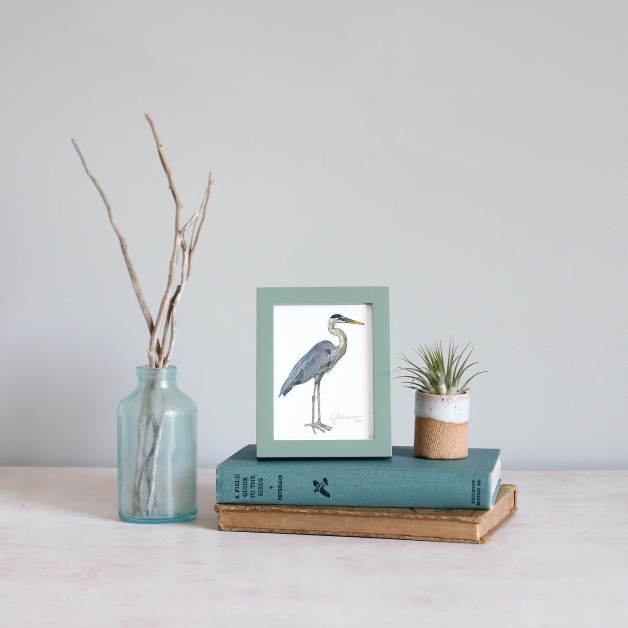Mini Framed Heron Watercolor Print