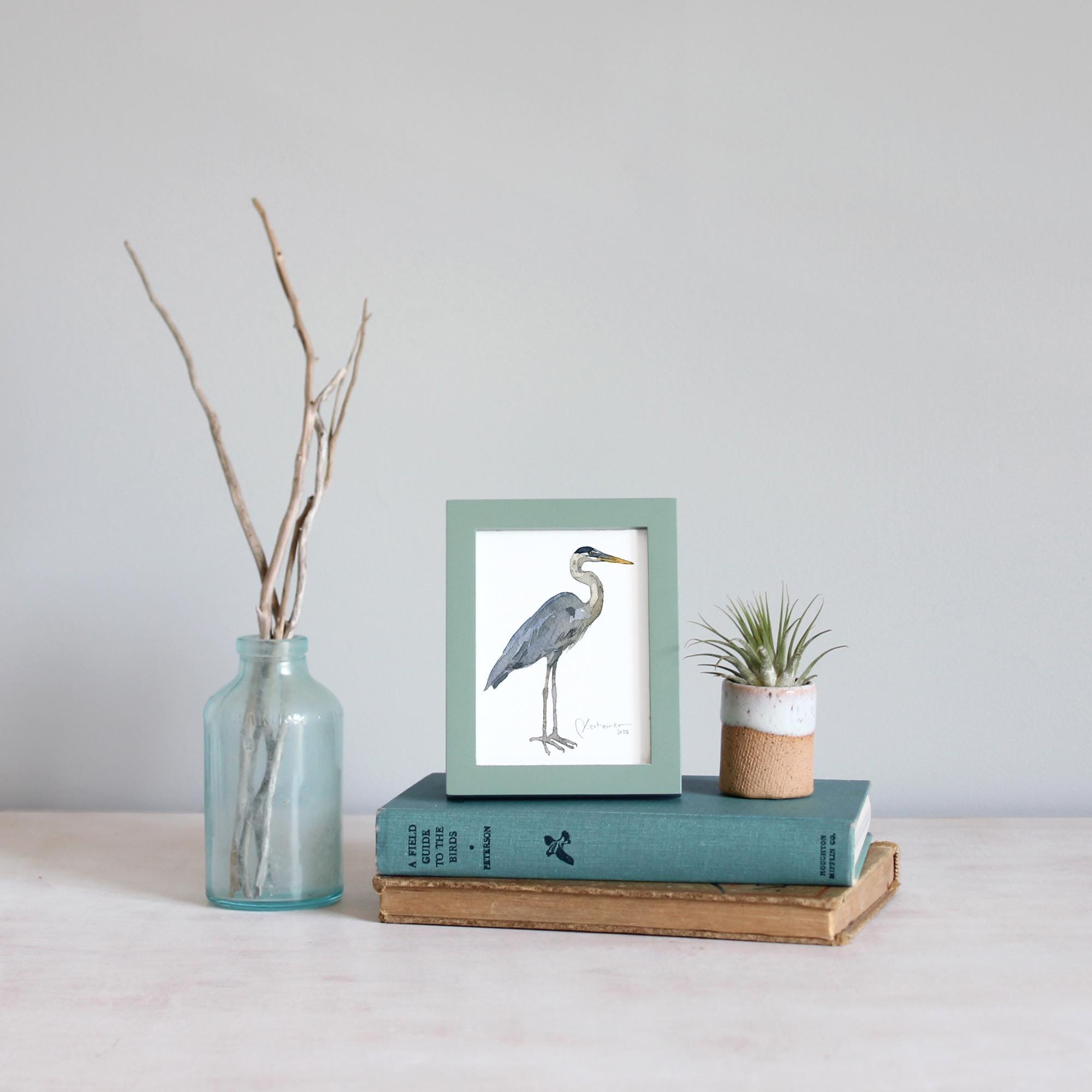 Mini Framed Heron Watercolor Print