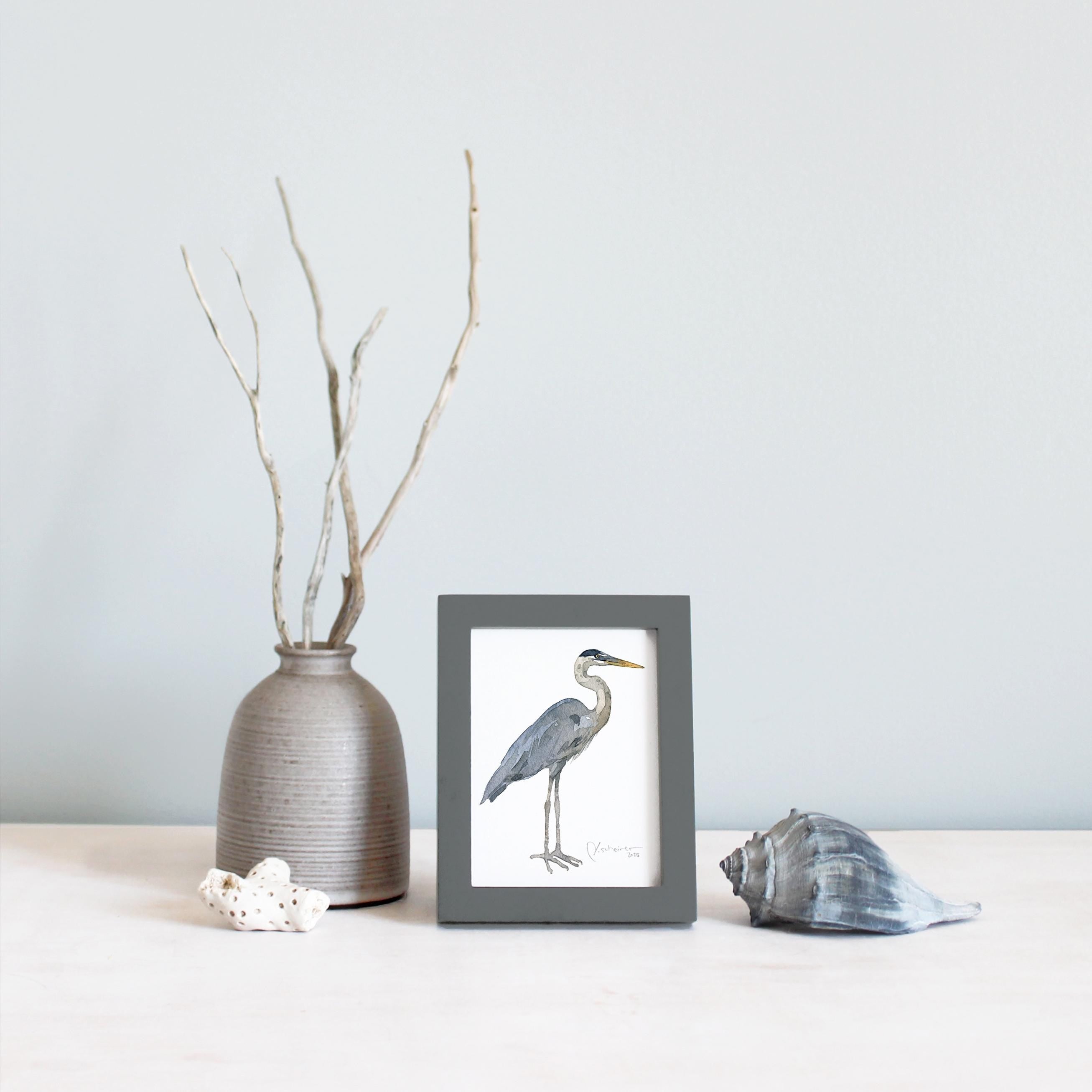 Mini Framed Heron Watercolor Print