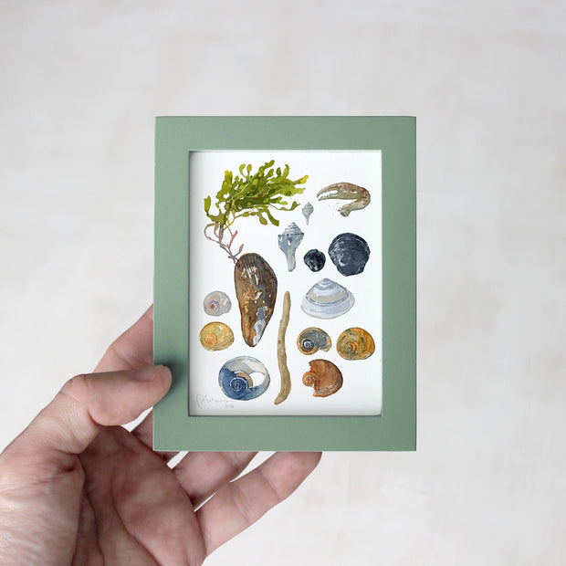 Shells and Seaweed Framed Watercolor Print Tabletop Frame