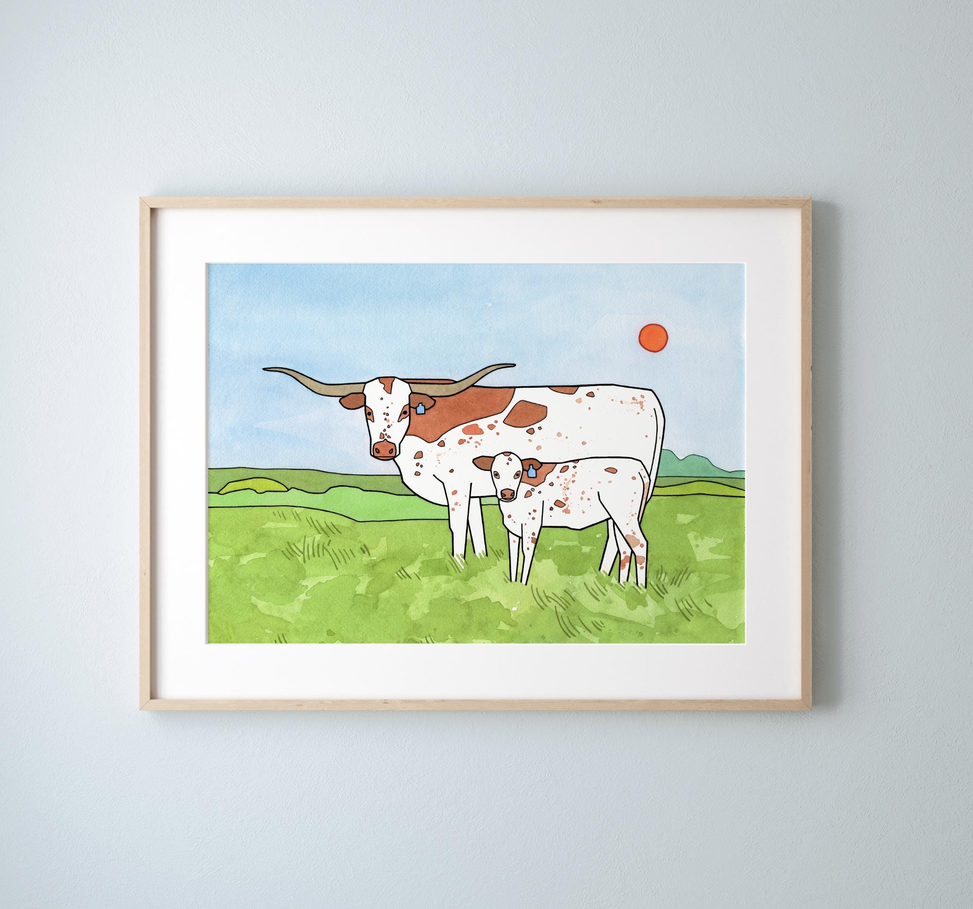 Longhorn Cows Print