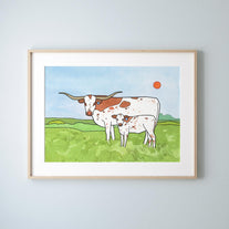 Longhorn Cows Print