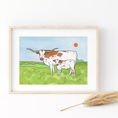 Longhorn Cows Print