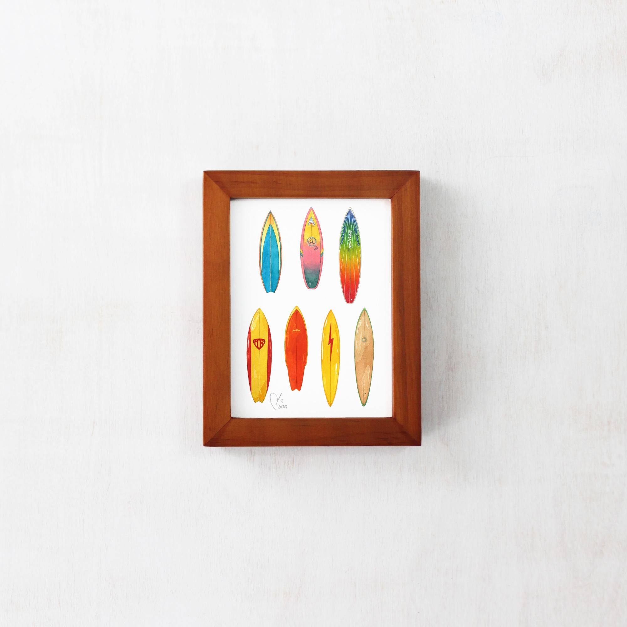 Framed Mini Vintage Surfboards 70s and 80s Print