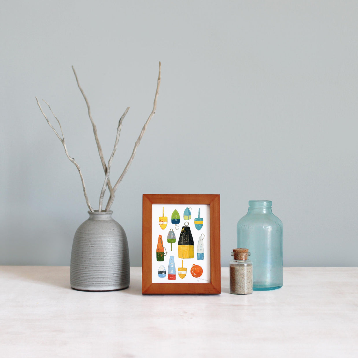 Framed Mini Lobster Buoys Watercolor Print Tabletop Frame Maritime Living