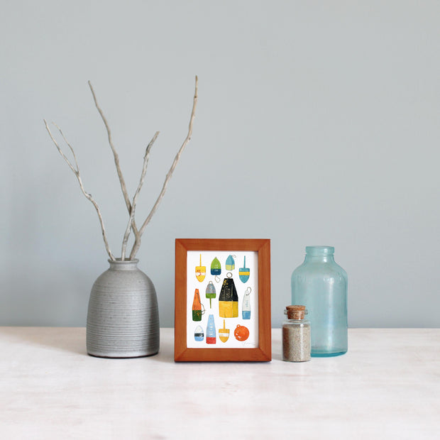 Framed Mini Lobster Buoys Watercolor Print Tabletop Frame Maritime Living