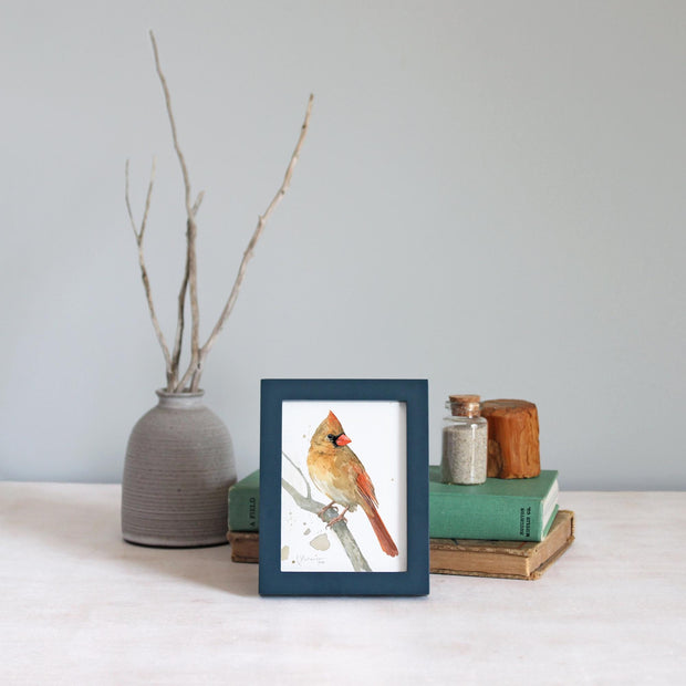 Framed Mini Female Cardinal Watercolor Print Tabletop Frame Bird Gift