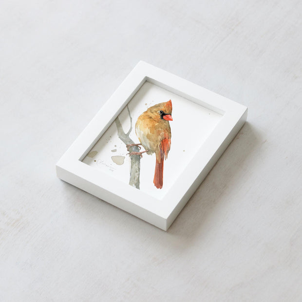 Framed Mini Female Cardinal Watercolor Print Tabletop Frame Bird Gift